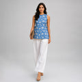 Blue Floral Sleeveless Cotton Top